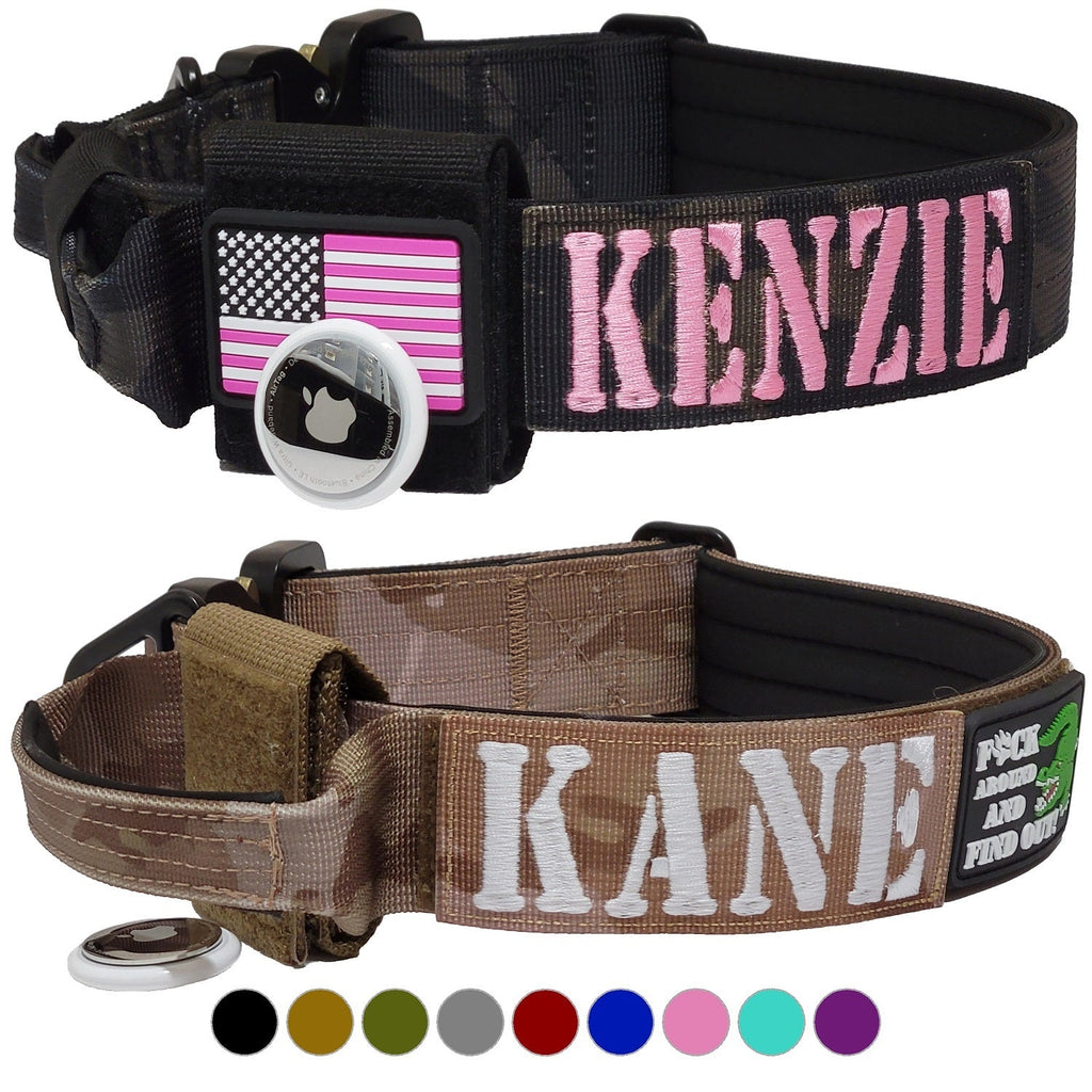 personalized Tactical dog collar with Handle AirTag holder