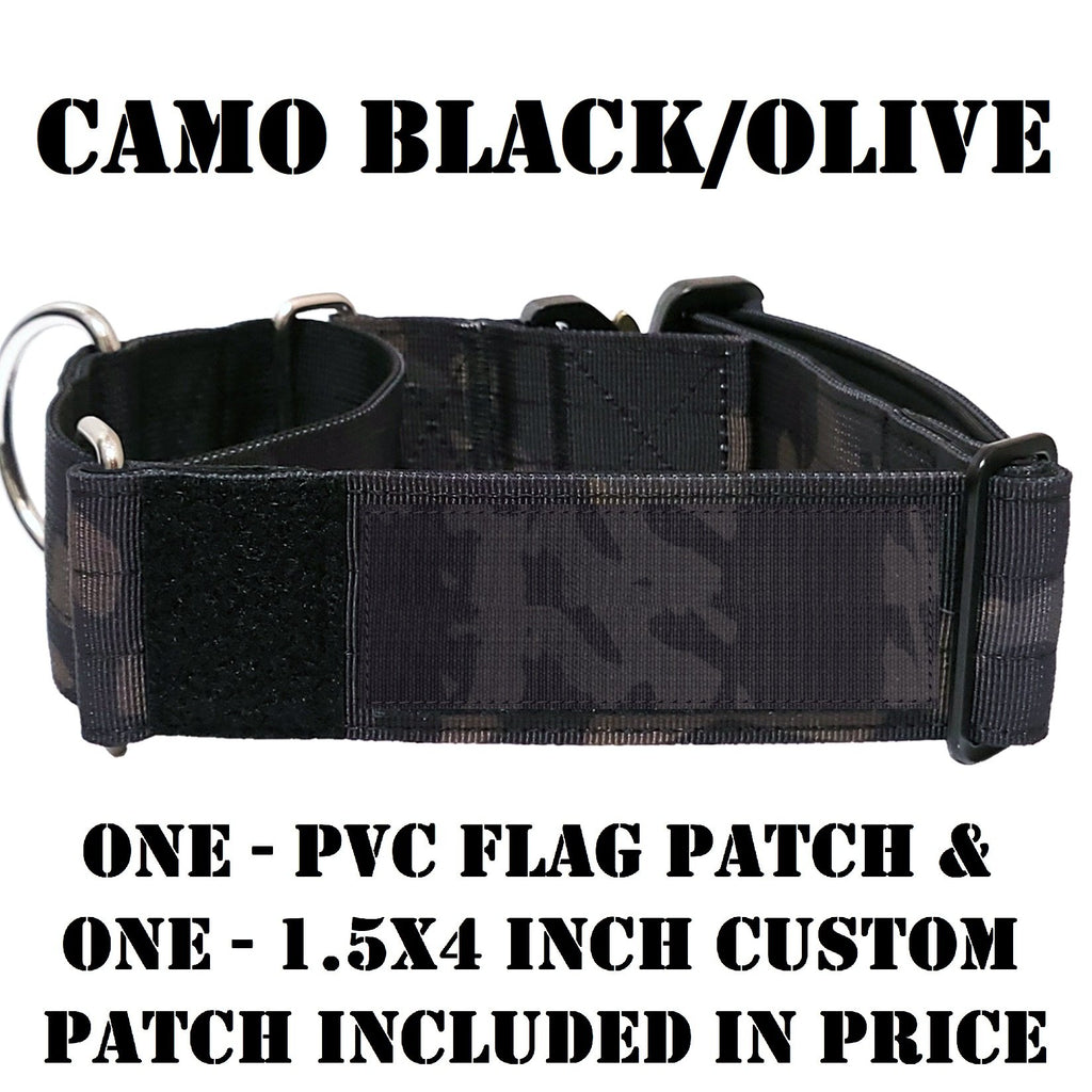 Military Adjustable Dog Collar, 1.5 Inch Wide D Ring & Buckle 2-Rows Dog  Collar, Black Nylon Tactical Dog Collars for Large Dog