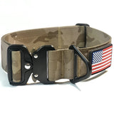 1.5 inch Tactical Dog Collar K9 Collar with USA Flag Blue Line Camo Thick Police Service Dog Collar Cobra Buckle camo tan brown