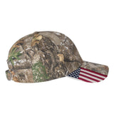 Custom Embroidered Patriotic Camouflage caps with american USA flag Sewn on visor Six Panel RealTree / Mossy Oak Camo Hats No Minimum No Setup Fee