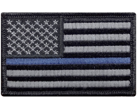 V29 Tactical Thin Blue line Law Enforcement Police patch USA flag Subdued Grey 2"x3" hook fastener *Made in USA* - Bullrun Flag Embroidery
