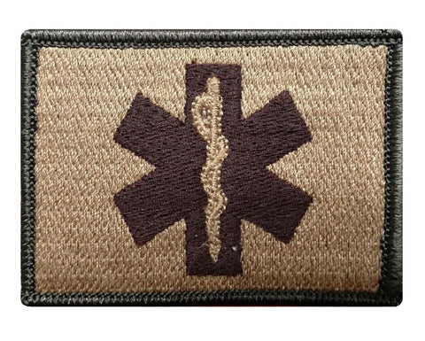 V35 Tactical EMT / EMS star of life Emergency Medical patch Multi-Tan Multitan Coyote Brown 2"x3" hook Fastener Backing *Made in USA* - Bullrun Flag Embroidery