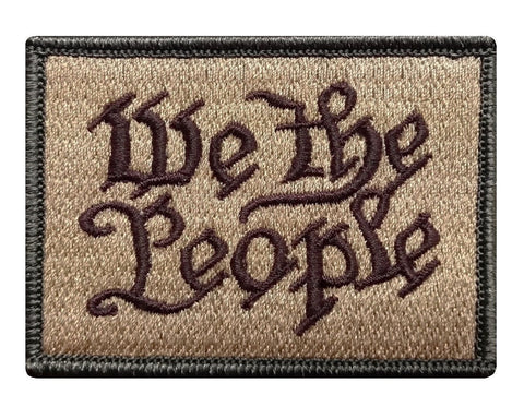 V50 Tactical We The People Patch Multi- Tan Multitan 2"x3" hook fastener Backing *Made in USA* - Bullrun Flag Embroidery