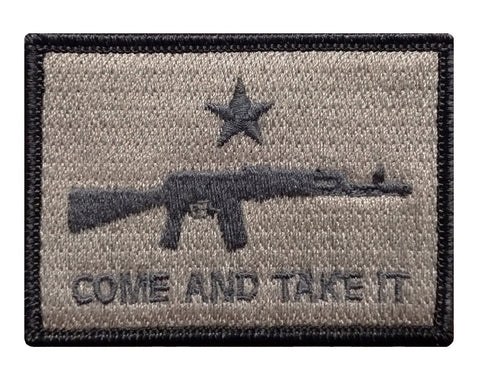 V55 Tactical Come and Take It Patch Coyote Brown 2"x3" hook fastener Second Amendment *Made in USA* - Bullrun Flag Embroidery