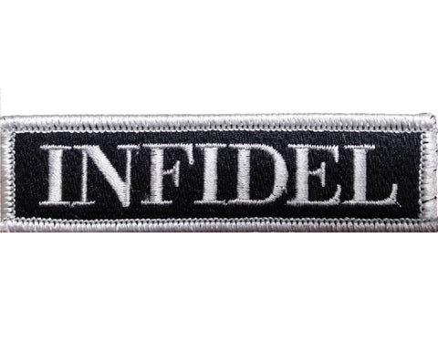 V96 Tactical Infidel patch Silver 1"x3.75" Velcro hook back *Made in USA* - Bullrun Flag Embroidery
