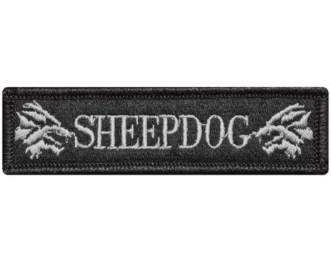 V113 Tactical Sheepdog patch sheep dog wolf Subdued Grey 1"x3.75" Hook Fastener Backing *Made in USA* - Bullrun Flag Embroidery