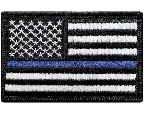 V28 Tactical Thin Blue Line patch USA flag Black & White 2"x3" Hook Fastener Police Law Enforcement *Made in USA* - Bullrun Flag Embroidery