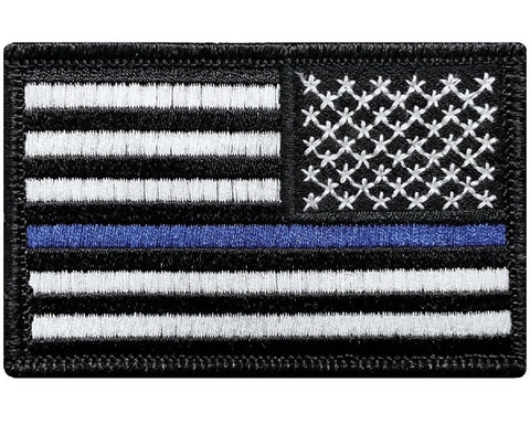 V57 Tactical Thin Blue line Reverse USA flag for Law Enforcement Police Black 2"x3" hook fastener *Made in USA* - Bullrun Flag Embroidery