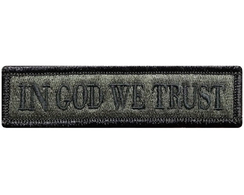 V75 Tactical in god we trust patch Olive Drab multitan 1"x3.75" hook fastener *Made in USA* - Bullrun Flag Embroidery