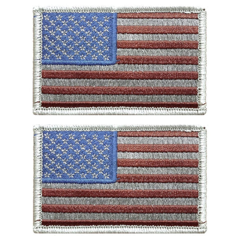 V124 Bundle of 2 Tactical USA flag patch 2"x3" Hook Fastener Backing Subdued Silver * Made in USA* - Bullrun Flag Embroidery