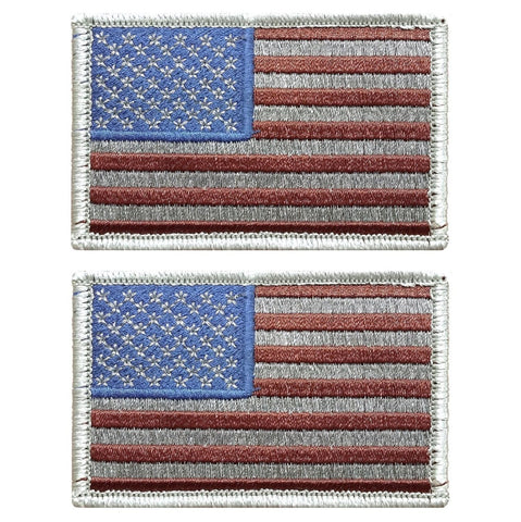 V124 Bundle of 2 Tactical USA flag patch 2"x3" Hook Fastener Backing Subdued Silver * Made in USA* - Bullrun Flag Embroidery