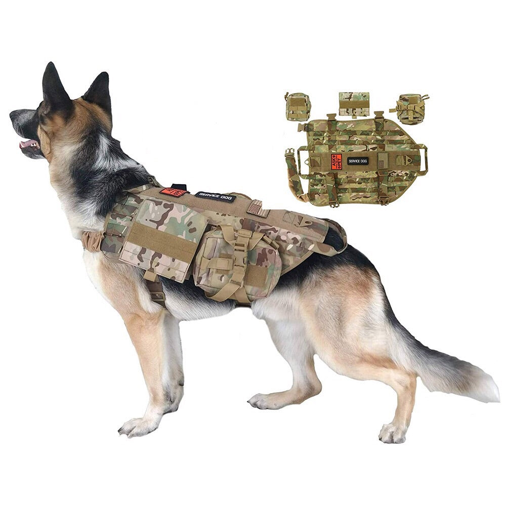 Hanshengday Tactical Service Dog Vest Harness Outdoor Training Handle Water-Resistant Comfortable Military Patrol K9 Dog Harness with Handle