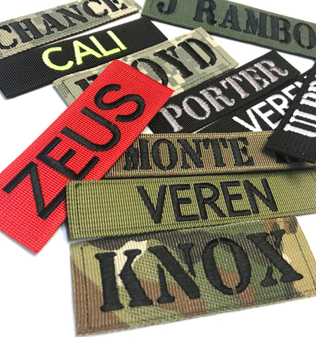 1.5 x 5 inch Custom NameTape OCP ACU USMC NAVY Marine Woodland Black Uniform Camo Hook Fastener & Iron Tactical Name Patch (Upto 2 lines) (Matches our Dog Collars)