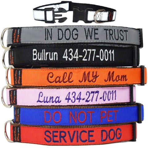 Custom dog Collars Personalized Embroidered dog collars with Name 1 inch Reflective Black Red Blue Orange Pink