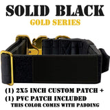 solid black gold buckle tactical dog collar with custom name