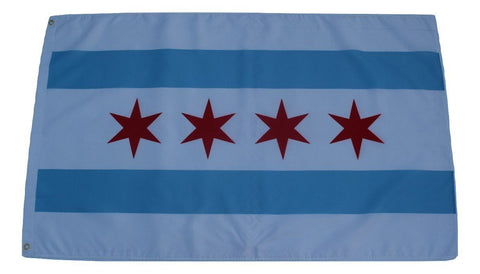 F62 Chicago City Flag 3'x5' Ft Polyester Wholesale & Bulk Price $2.40 (Premade)