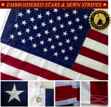 F11 US Flag Embroidered Stars and Sewn Stripes High Quality Heavy Duty USA 8'x12' Ft Nylon American Flag 210 D (Premade)