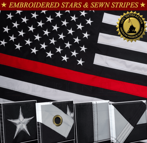 Thin Red Line Firefighter Flag Embroidered Stars Sewn Stripes 2 Brass Grommets 3x5 Ft American Heavy Duty Nylon USA Red Lives Matter Black White 210 D
