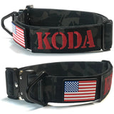 1.5 inch Personalized Tactical Dog Collar Cobra Buckle Custom embroidered K9 Police Service dog Collar with USA Flag Camo Thick Service collar