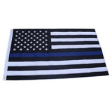 F03 Thin Blue Line Police Flag Embroidered Stars Sewn Stripes 2 Brass Grommets 3x5 Ft American Heavy Duty Nylon Blue Lives Matter Black White 210 D (Premade)
