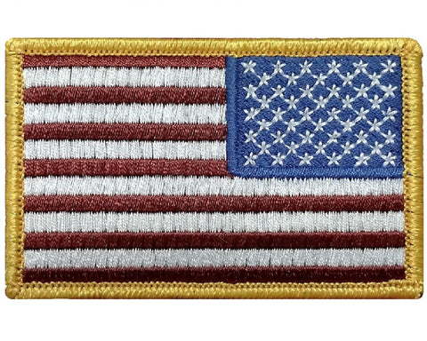 V17 Reverse Tactical USA flag patch 2"x3" hook fastener red white blue golden edges *Made in USA* - Bullrun Flag Embroidery