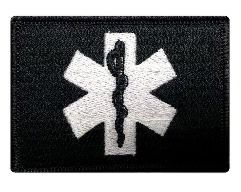 V33 Tactical EMT / EMS star of life Emergency Medical patch 2"x3" Hook Fastener Black & White *Made in USA* - Bullrun Flag Embroidery