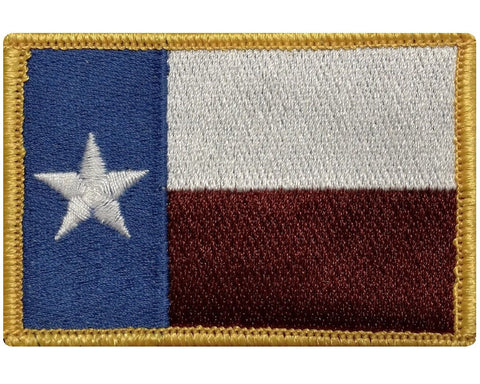 V37 Tactical TEXAS State flag Lone Star patch Original Color Gold Edges 2"x3" hook fastener *Made in USA* - Bullrun Flag Embroidery