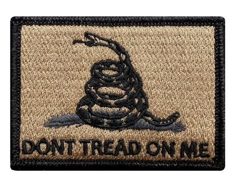 V45 Tactical Gadsden flag patch Dont Tread on Me Coyote Tan Brown 2"x3" hook fastener *Made in USA* - Bullrun Flag Embroidery