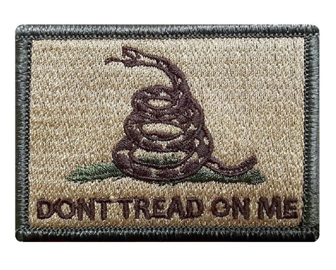 V47 Tactical Gadsden flag patch Dont Tread On Me Multi- Tan Multitan Brown 2"x3" hook fastener *Made in USA* - Bullrun Flag Embroidery