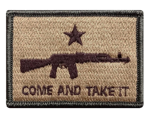 V54 Tactical Come and Take It Patch Multi- Tan 2"X3" hook fastener Backing Second Amendment *Made in USA* - Bullrun Flag Embroidery