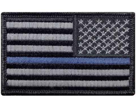 V58 Tactical Thin Blue line patch Reverse USA flag Law Enforcement Police Subdued Grey 2"x3" Hook fastener *Made in USA* - Bullrun Flag Embroidery