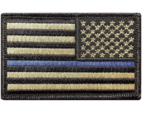 V60 Tactical Thin Blue line patch Reverse USA flag Coyote Tan Law Enforcement Police 2"x3" Hook fastener *Made in USA* - Bullrun Flag Embroidery