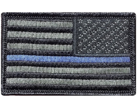 V61 Tactical Thin Blue line patch Reverse USA flag for Law Enforcement Police Olive Drab 2"x3" hook fastener *Made in USA* - Bullrun Flag Embroidery
