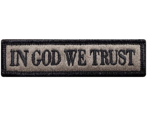 V76 Tactical In god we trust patch coyote brown tan multicam 1"x3.75" hook fastener *Made in USA* - Bullrun Flag Embroidery