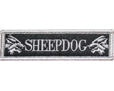 V114 Tactical Sheepdog patch Silver 1"x3.75" Hook Fastener Backing sheep dog wolf *Made in USA* - Bullrun Flag Embroidery