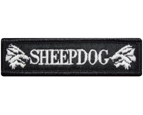 V115 Tactical Sheepdog patch Black & White 1"x3.75" Hook Fastener Backing Sheep dog Wolf *Made in USA* - Bullrun Flag Embroidery