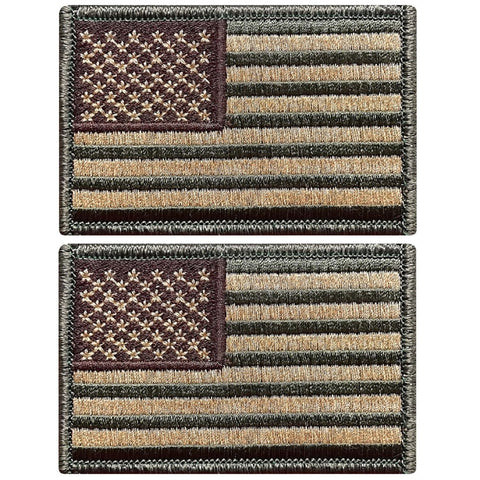 V122 Bundle of 2 USA flag patch 2"x3" Hook Fastener Backing Multi Tan multitan multicam *Made in USA* - Bullrun Flag Embroidery