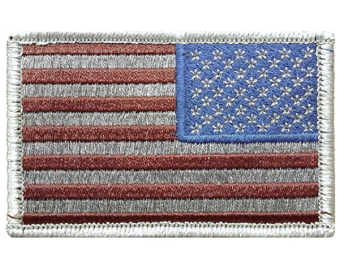 V12 Reverse Tactical USA Flag patch 2"x3" Hook Fastener Backing Subdued Silver *Made In USA* - Bullrun Flag Embroidery