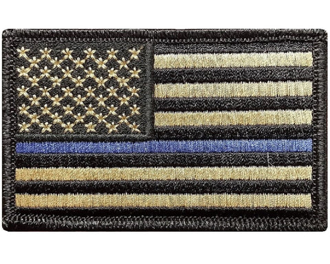 V31 Tactical Thin Blue line patch Law Enforcement Police Multi- Tan Multitan Coyote Brown USA Flag 2"x3" Hook Fastener *Made in USA* - Bullrun Flag Embroidery