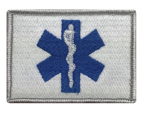 V34 Tactical EMT / EMS star of life Emergency Medical patch Original White Blue color 2"x3" hook Fastener *Made in USA* - Bullrun Flag Embroidery
