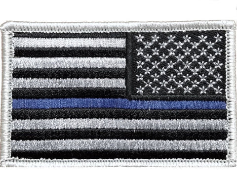 V59 Tactical Thin blue line patch Reverse USA Flag Silver Law Enforcement police 2"x3" Hook fastener *Made in USA* - Bullrun Flag Embroidery