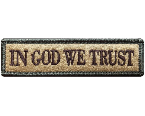 V80 Tactical in god we trust patch Multi- Tan 1"x3.75" hook fastener *Made in USA* - Bullrun Flag Embroidery