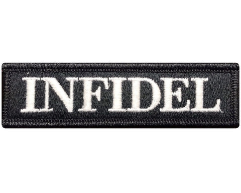 V97 Tactical Infidel patch Black & White 1"x3.75" Velcro hook *Made in USA* - Bullrun Flag Embroidery