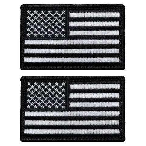 V123 Bundle of 2 Tactical USA flag patch 2"x3" Hook Fastener Backing Black and White *Made in USA* - Bullrun Flag Embroidery