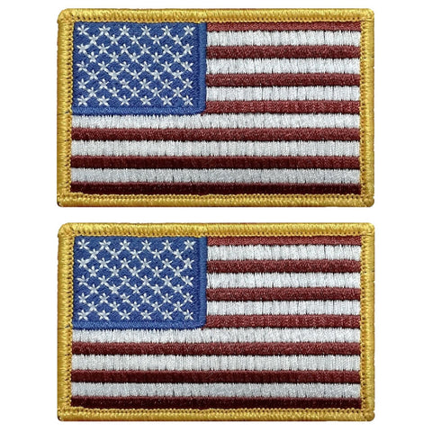 V125 Bundle of 2 Tactical USA flag patch 2"x3" Hook Fastener Backing Red White Blue Gold Boarder *Made in USA* - Bullrun Flag Embroidery