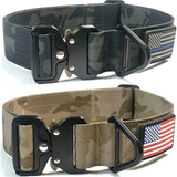 1.5 inch Tactical Dog Collar K9 Collar with USA Flag Blue Line Camo Thick Police Service Dog Collar Cobra Buckle multicam black