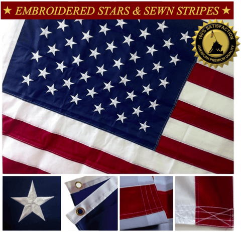 F08 US Flag Embroidered Stars and Sewn Stripes High Quality Heavy Duty USA 4'x6' Ft Nylon American Flag 210 D (Premade)